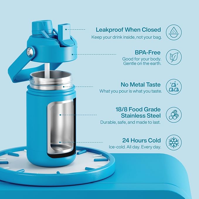 Kids Insulated Water Bottle - 12oz Stainless Steel Water Bottle with Dual Spouts - Image 5