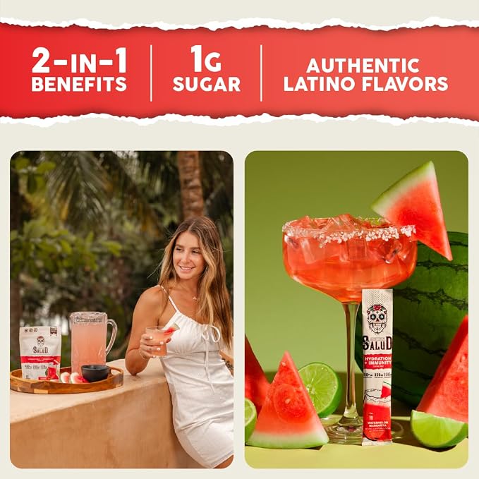 Salud 2-in-1 Hydration Packets + Immunity Electrolytes Powder, Watermelon - Image 2