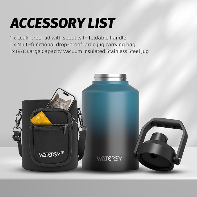 WATERSY 1 Gallon Water Bottle Insulated, BPA Free&Leak Proof, 128oz Stainless - Image 5