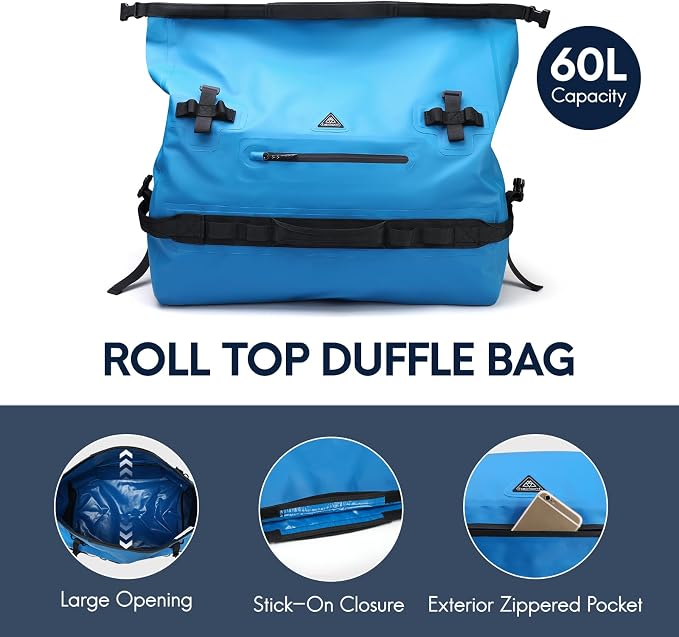 Haimont Large Waterproof Duffel Backpack Roll-Top Heavy Duty Dry Duffle Bag - Image 4