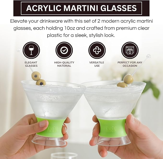Cooling Martini Glasses Set of 2 – 10oz Freezer Gel Cocktail Cups – Double Wall - Image 4