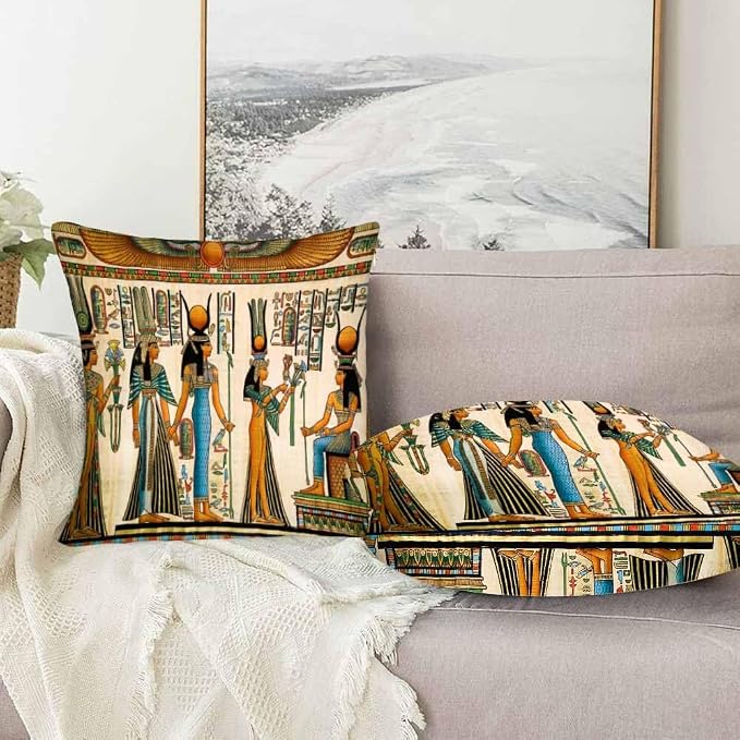 Old Egyptian Empire Couch Pillow Covers 18 X 18 0 Set of 2 Pillowcases Square - Image 5