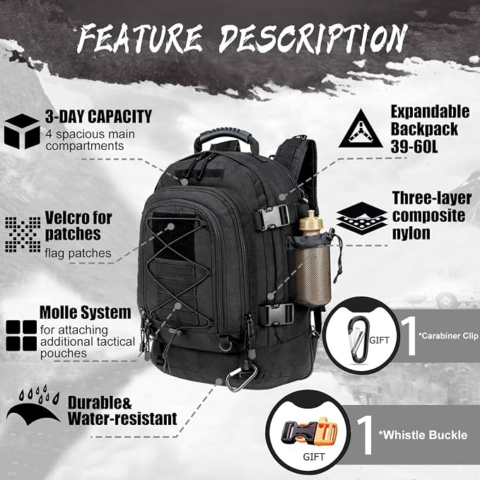 Large Military Bug Out Bag 3 Day Pack Expandable Backpack Army Daypack - Image 3