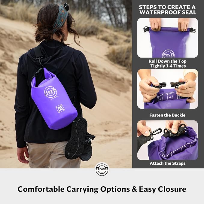 STOVER 5/10/25/30/40/55L Waterproof Dry Bag- Roll-Top Backpack w/Phone Case- - Image 5