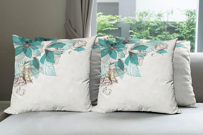 Ambesonne Turquoise Throw Pillow Cushion Case Pack of 4, Flowers Buds Leaf at by Ambesonne