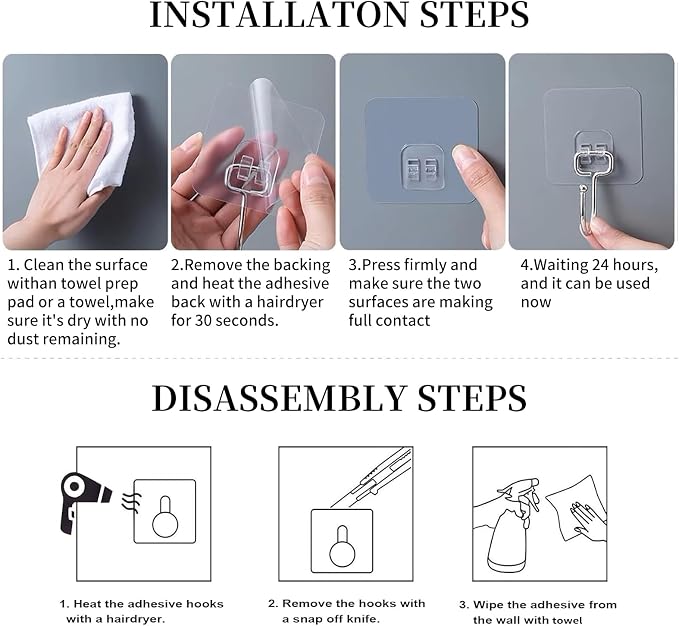 10 PCS Adhesive Wall Hooks 33lb Reusable Anti-Skid Traceless Hooks Heavy Duty - Image 6