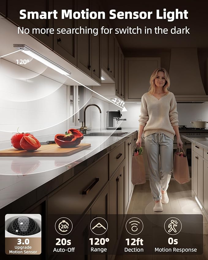 EZVALO 3-Pack Under Cabinet Lighting, 4000mAh Rechargeable Motion Sensor Light - Image 3