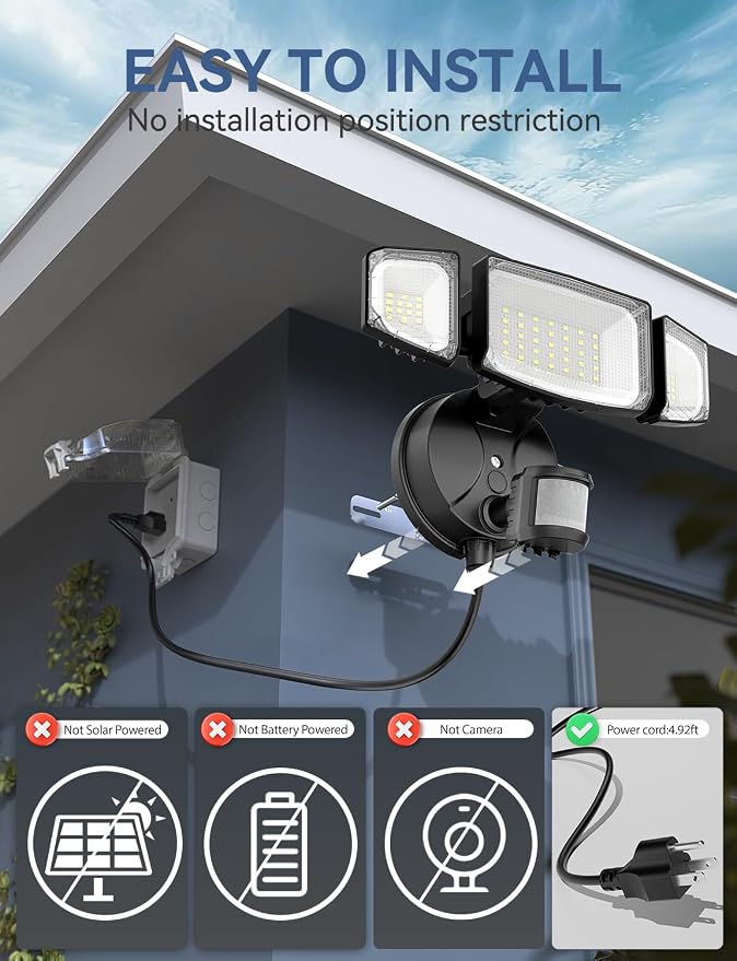Olafus 50W Motion Sensor Outdoor Light Plug in, Motion Flood Light Dusk to Dawn - Image 2