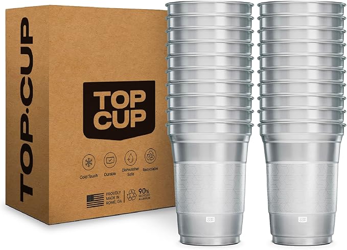 Top Cup – 16 Ounce, Reusable Aluminum Party Cups | Stealth Design | Cold-Holding by TopCup
