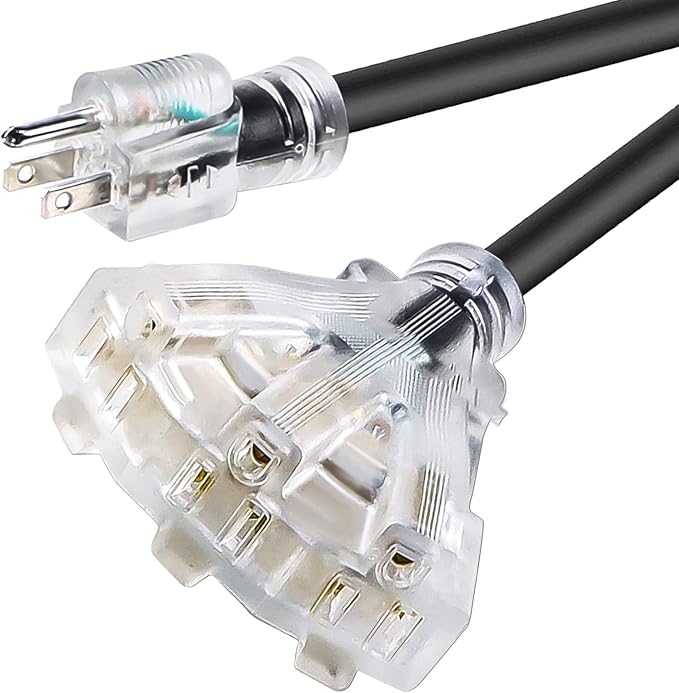 25FT 12/3 Extension Cord Heavy Duty Black 3-Outlet Indoor/Outdoor SJTW Lighted by Mshyet