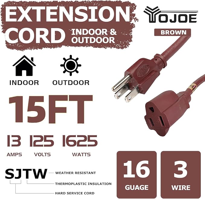 YOJOE Indoor Outdoor Extension Cord, 3 Prong 13A Weatherproof Power Cord - Image 2