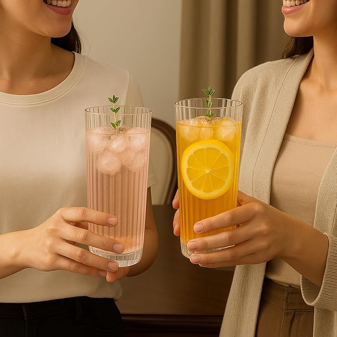 Khen Plastic Acrylic Ribbed Drinking Glasses – Set of 2 Clear 11.8oz Tritan - Image 9
