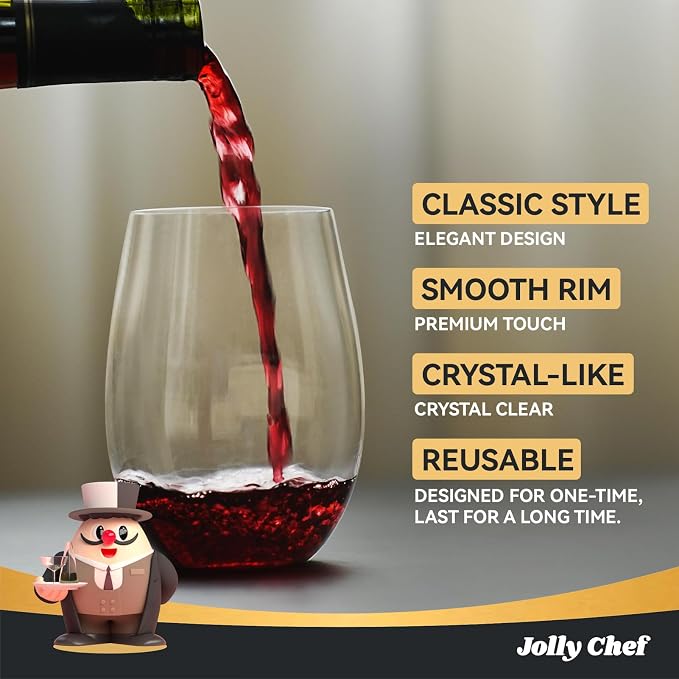 JOLLY CHEF 24 Pack 16oz Plastic Wine Glasses Stemless, Disposable Wine Cups - Image 5