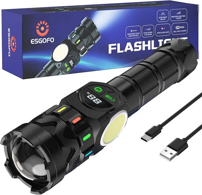 Esgofo Rechargeable Flashlights High Lumens 100000 Long Lasting LCD Display by ESGOFO