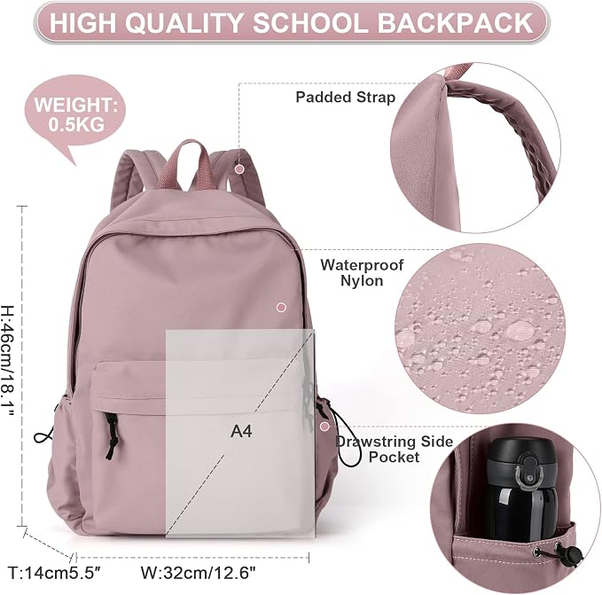 Purple School Backpack for Girls Water Resistant High School Book Bag Simple - Image 3