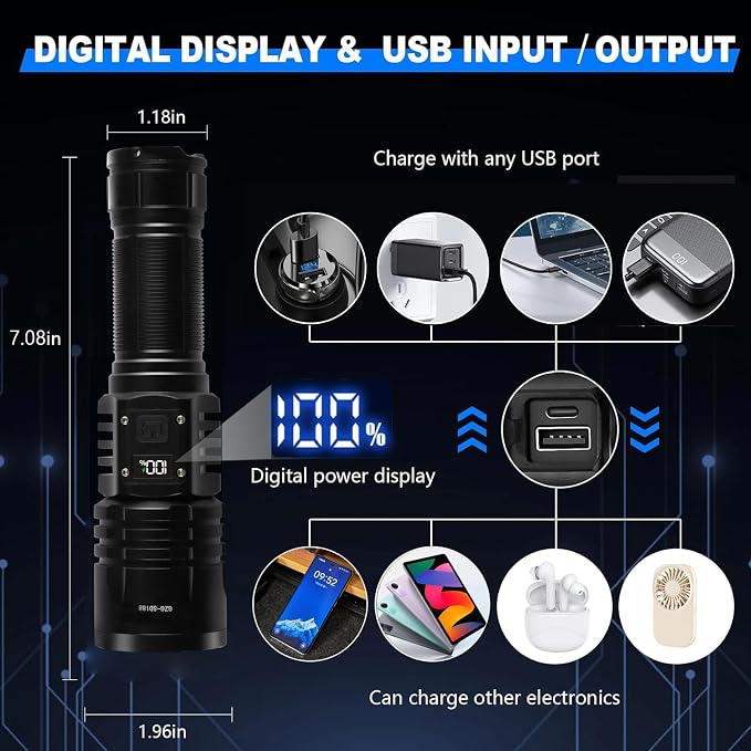 Rechargeable LED Flashlights 10000.00 High Lumens,   High Powered - Image 4