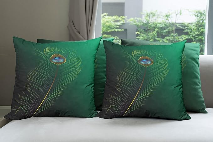 Ambesonne Peacock Decorative Throw Pillow Case Pack of 4, Peacock Feather by Ambesonne