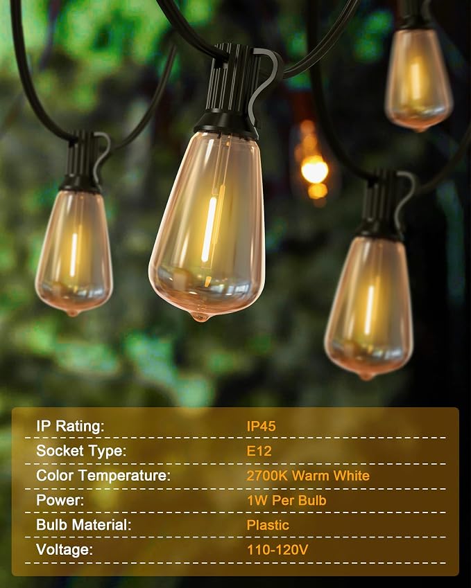 Doukedge 200FT LED Outdoor String Lights, 2700K LED Patio Lights Outdoor - Image 4