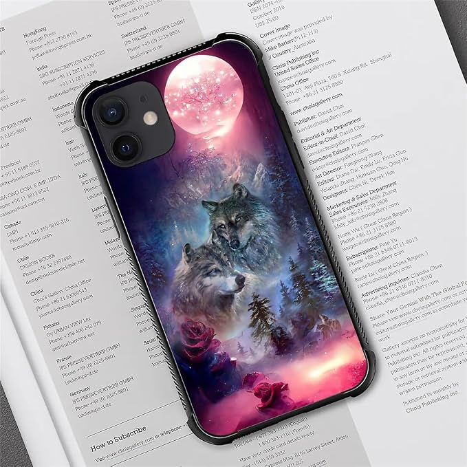 for iPhone 12/12 Pro Case, Star Two Wolfs Howling Pattern Graphic Design Girl - Image 7