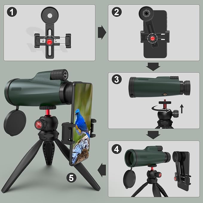 12x50 Monocular Telescope with Smartphone Adapter and Tripod, High-Power - Image 3