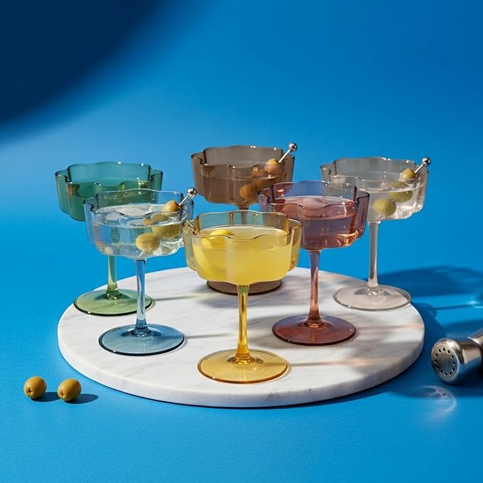 Khen Shatterproof Acrylic Flower Wavy Vintage Art Deco Martini, Champagne & - Image 8