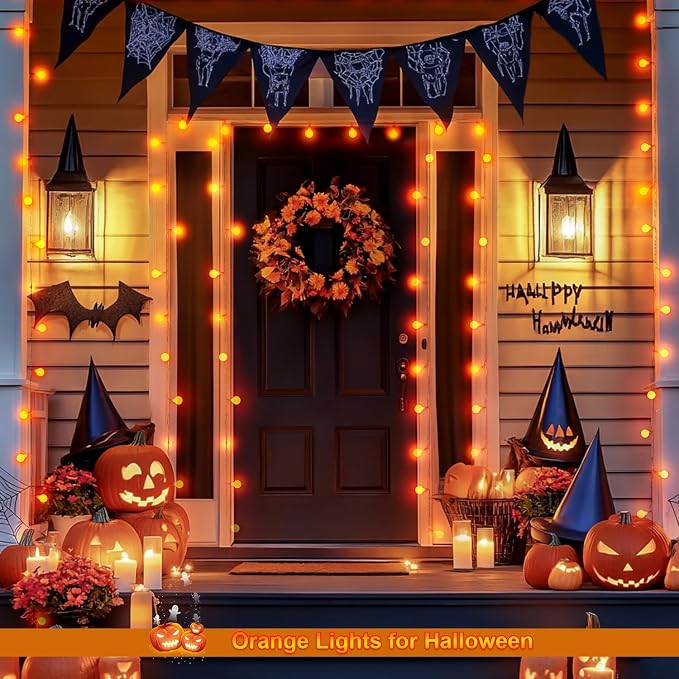 JMEXSUSS 100 LED Orange Globe String Lights Battery Operated, 33ft 8 Modes - Image 6