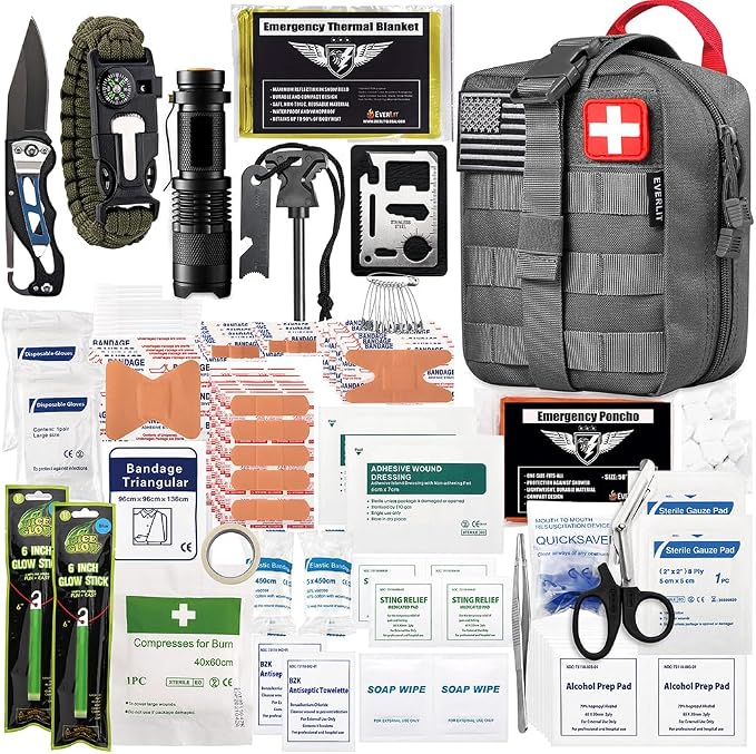 EVERLIT 250 Pieces Survival First Aid Kit IFAK EMT Molle Pouch Survival Kit by EVERLITSURVIVAL