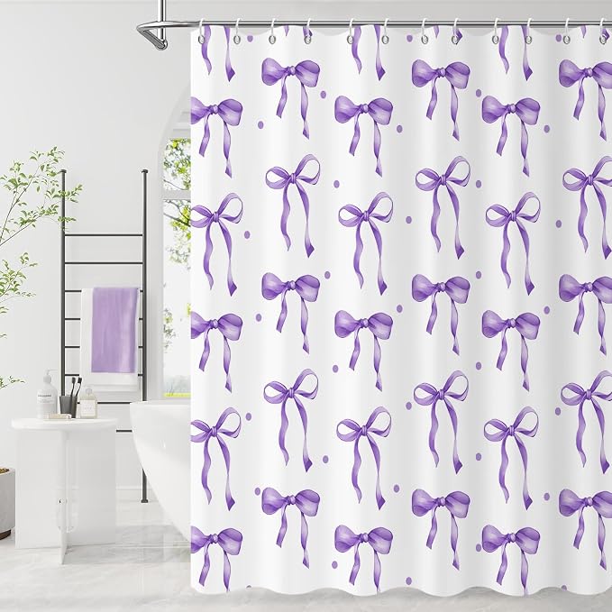 Purple Bow Shower Curtain by Caheansi