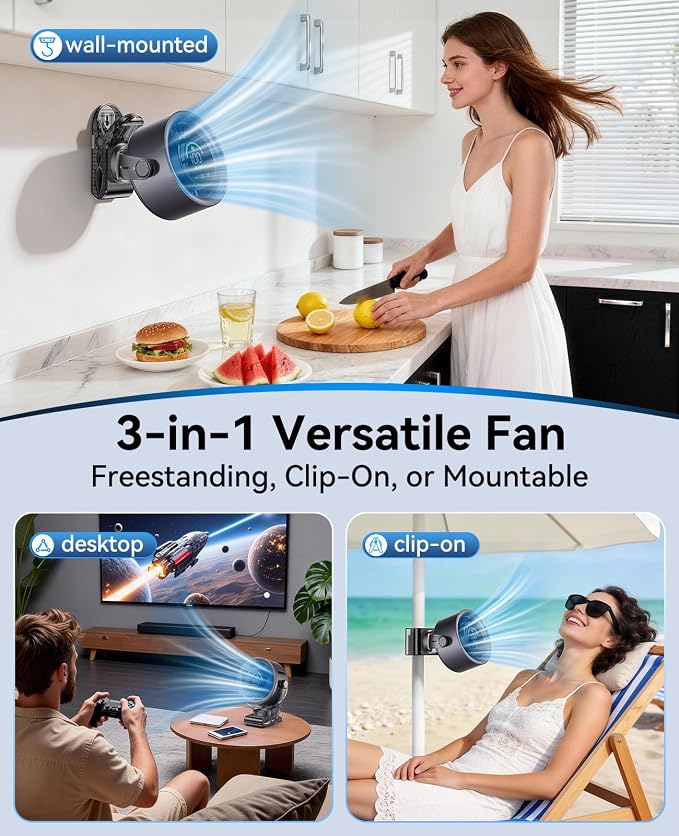 KIMMOO 4000mAh Rechargeable Portable Clip on Fan-100-Speed Touch Control - Image 5