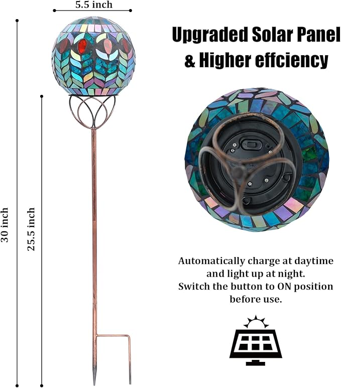 VCUTEKA Solar Outdoor Lights Garden Decor Mosaic Solar Garden Lights Waterproof - Image 2