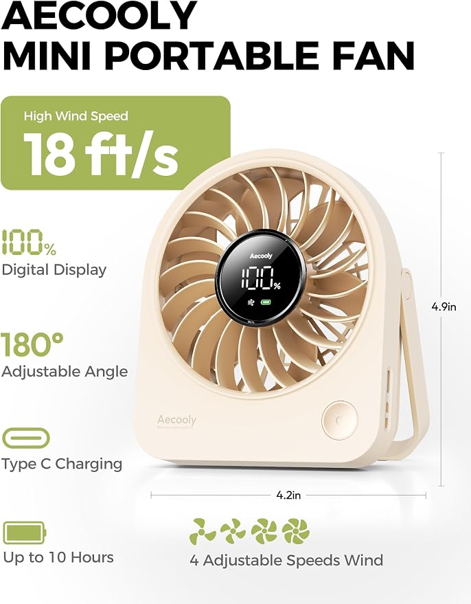 Aecooly Mini Portable Fan, Small Enough to Hold USB Desk Fan, 4 Speeds Quiet - Image 2