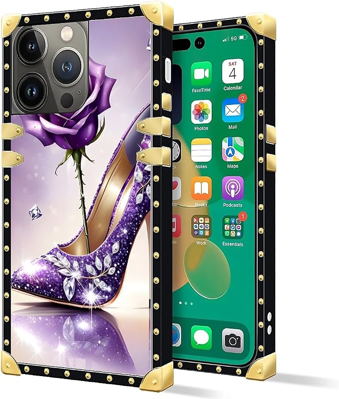 Compatible with iPhone 14 Pro Case, High Heeled Purple Diamond Rose Luxury - Image 2
