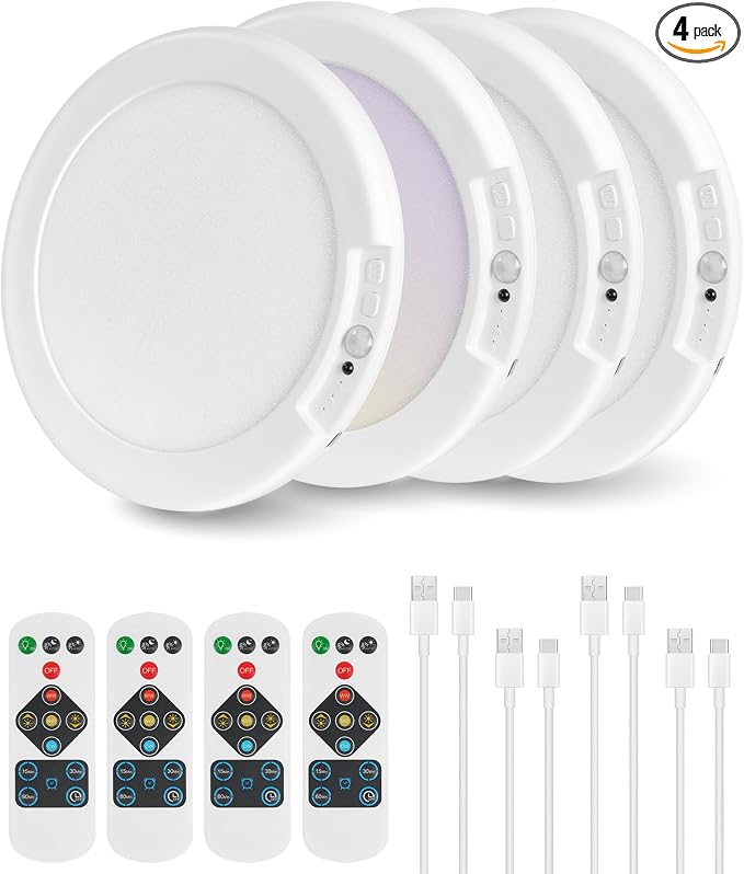 4 Pack Rechargeable Motion Sensor Ceiling Lights by GOEBLESON