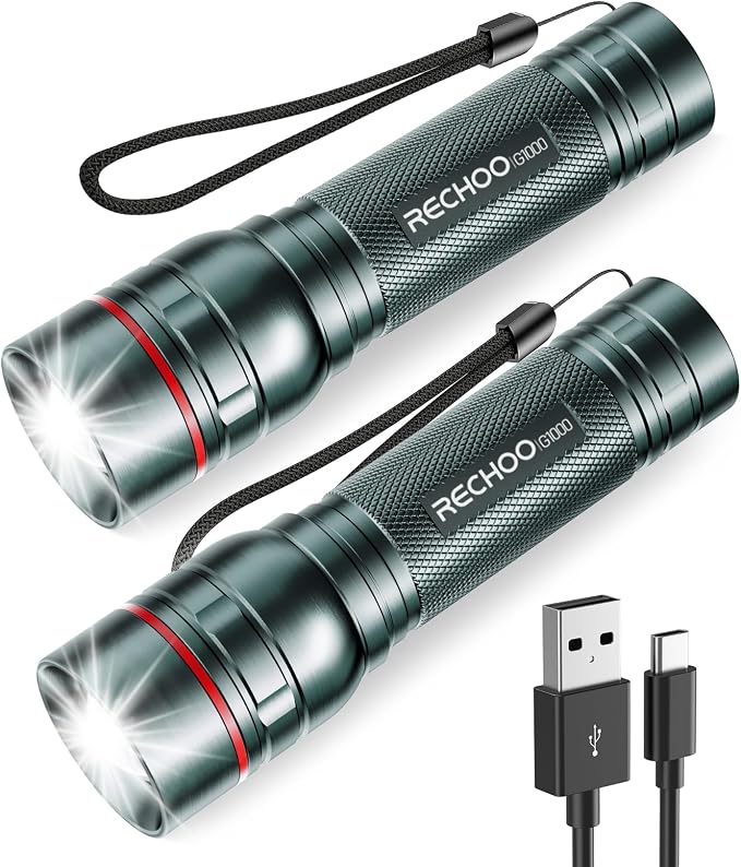 Rechargeable Flashlights High Lumens, G1000 Super Bright Flash Light 2 Pack by RECHOO