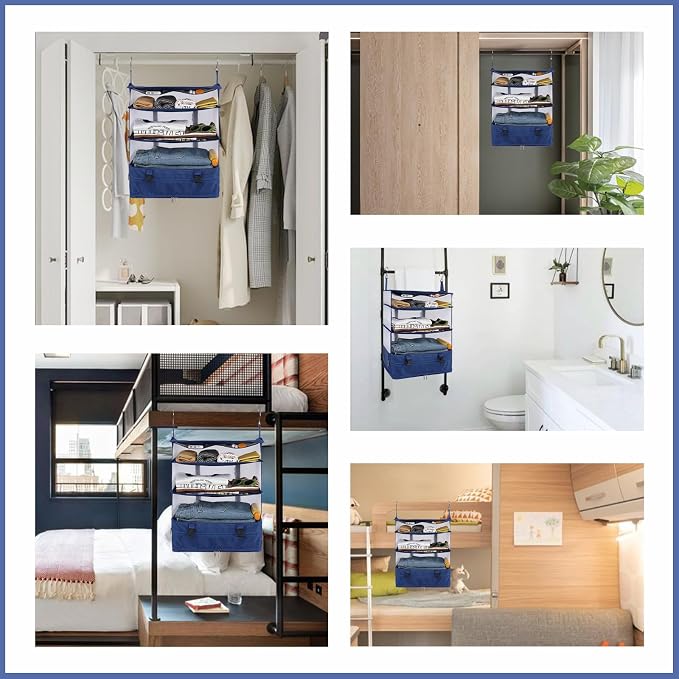 Surblue Hanging Closet Storage Bag Collapsible 3-Shelf Washable Oxford Fabric - Image 7
