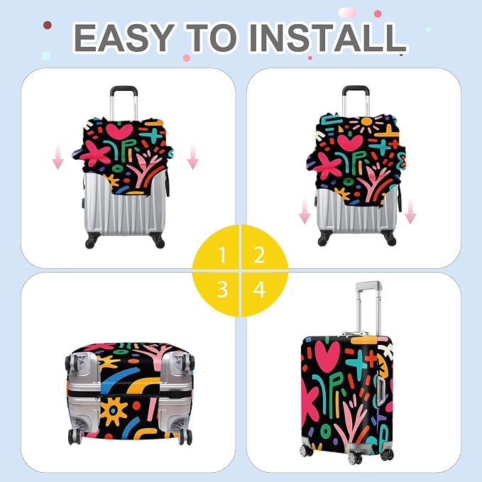 ANNA QUEEN Color Pop Abstract Luggage Cover, Modern Geometric Art Suitcase - Image 6