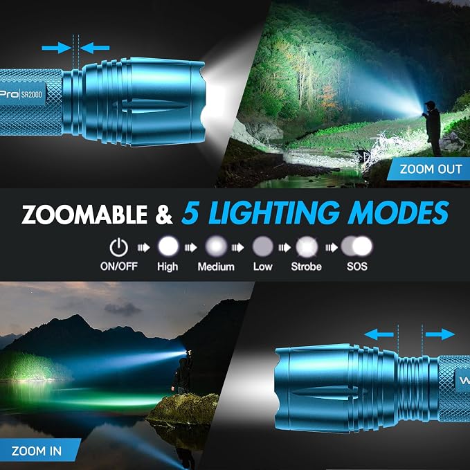 WdtPro LED Flashlight High Lumens SR2000 Pro, 4 Pack Brighter Tactical - Image 3