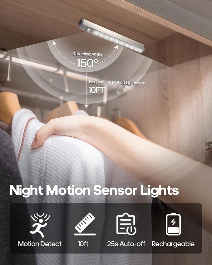 GOODEA 3 Pack Led Under Cabinet Lights Wireless, 7’’ Rechargeable Motion Sensor - Image 2