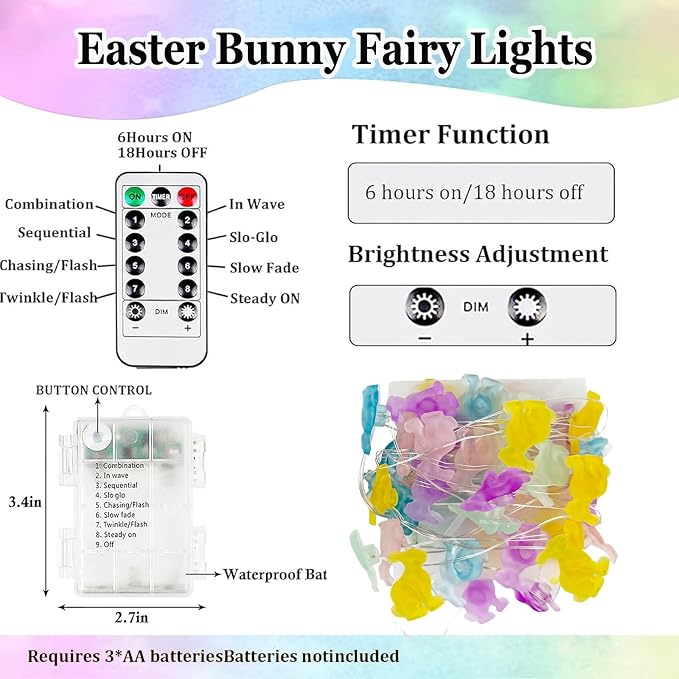 EXF Easter Decorations Bunny Pastel Fairy Lights, Battery Operated - Image 8