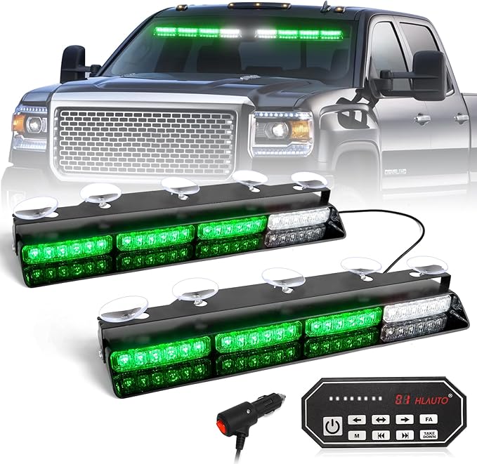 HLauto 604N Emergency Dash Strobe Lights: 2x16.8 inch Green Security Light by HLauto