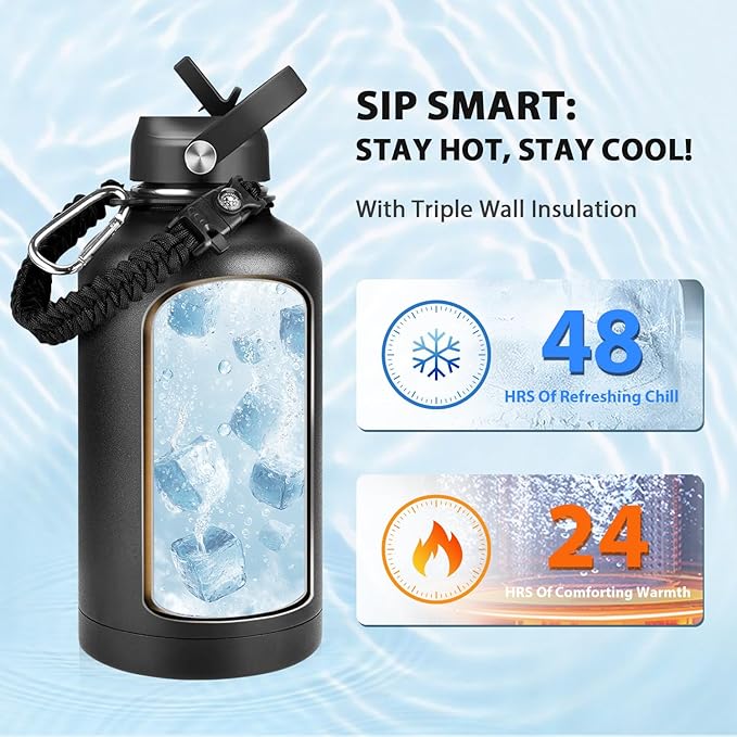 One Gallon Insulated Water Bottle, Triple Wall 128 oz Stainless Steel Wide - Image 2