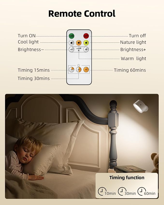 LED Wall Mounted Lights, Rechargeable Wall Sconces Lamp, 3 Color Temps & Remote - Image 2