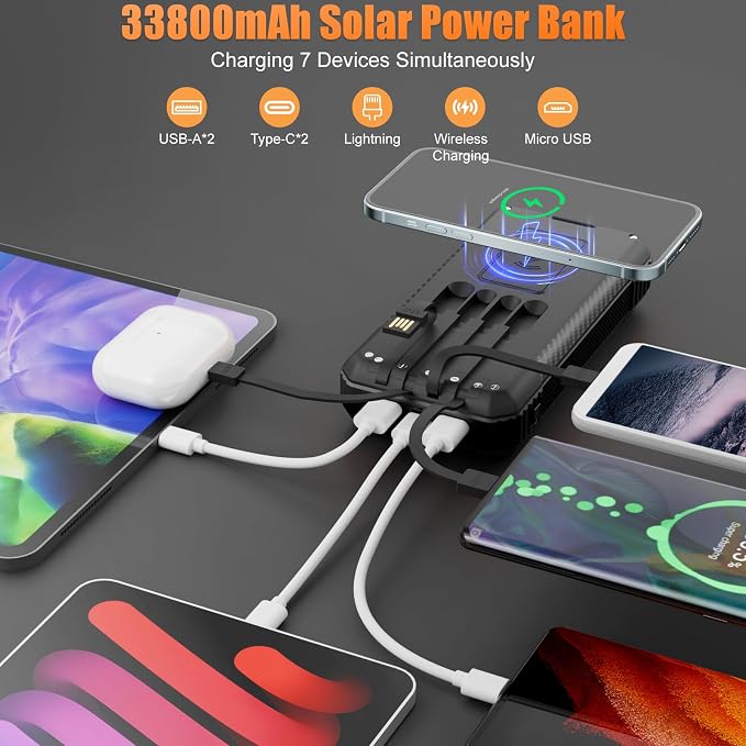 Solar Power Bank 33800mAh Wireless Portable Charger - Image 2