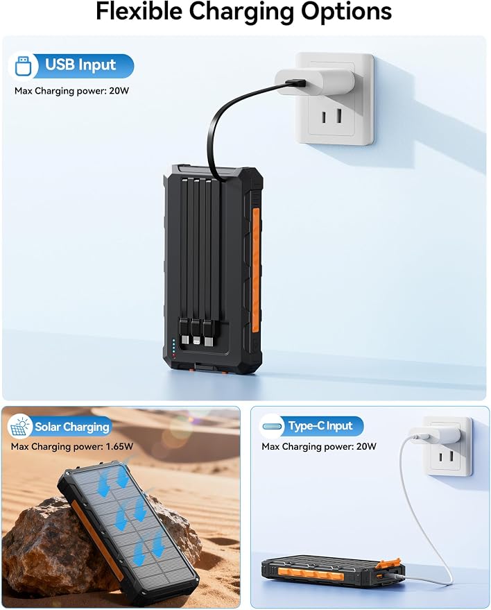Solar-Charger-Power-Bank - 20000mah Solar Powered Battery Charger Cell Phone - Image 5