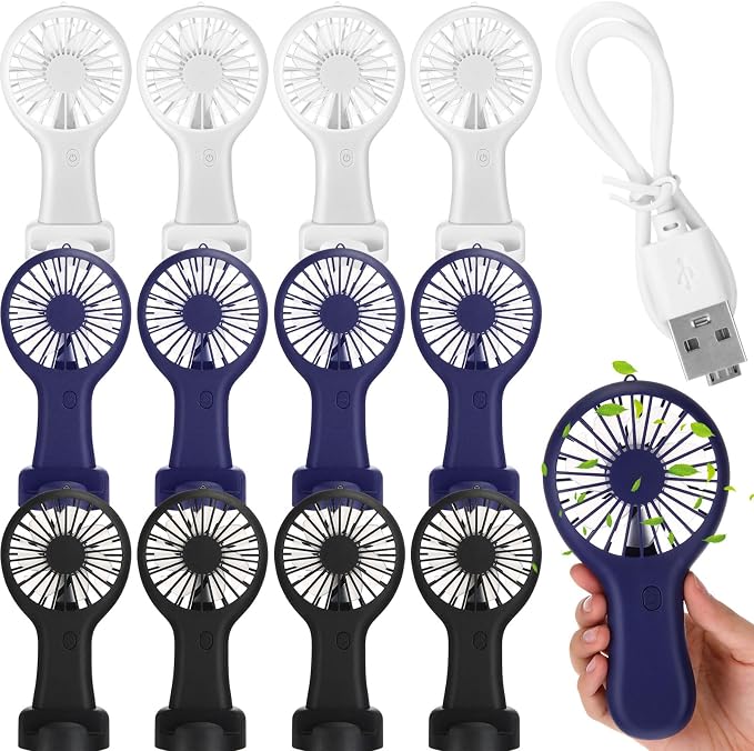Woanger 12 Pcs Mini Handheld Fan Bulk 3 Speed USB Electric Battery Operated by Woanger