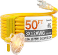 50 ft 12 Gauge Heavy Duty 3 Outlet Extension Cord Splitter by Deeklify