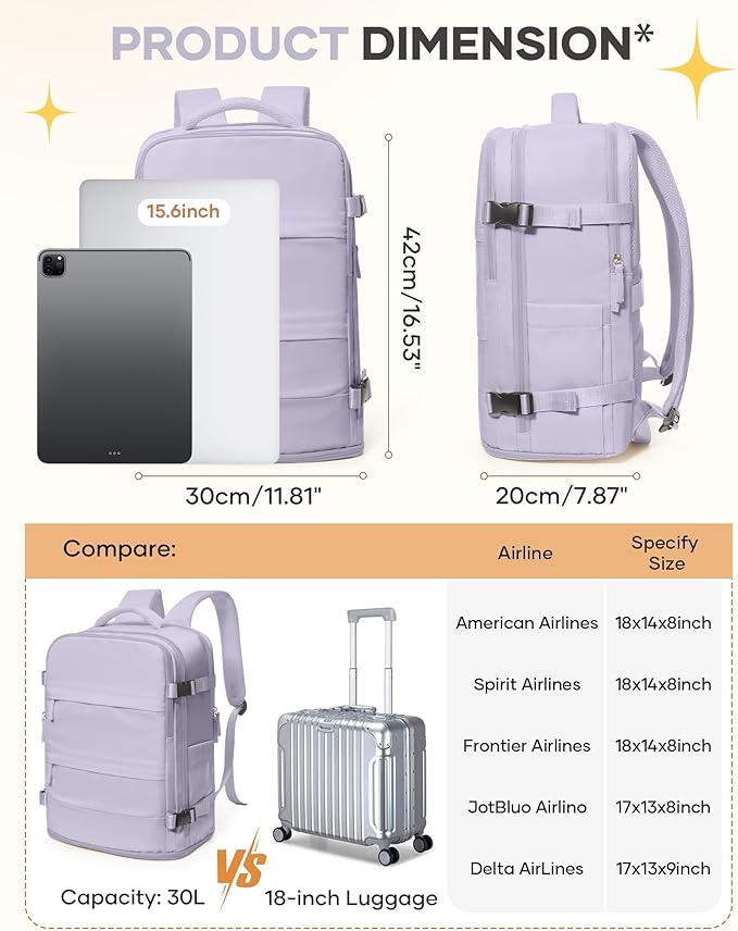 Carry On Backpack Personal Item Travel Backpack - Image 3