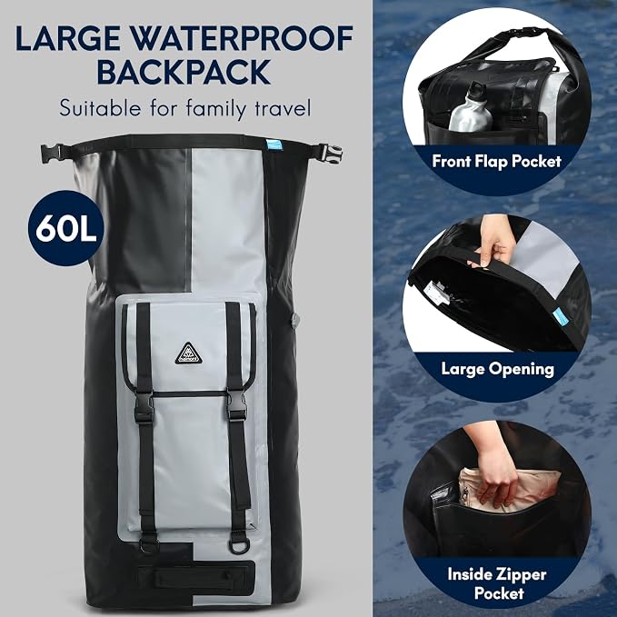Haimont Waterproof Backpack Roll Top Dry Bag Kayak Dry Backpack IPX7 - Image 5