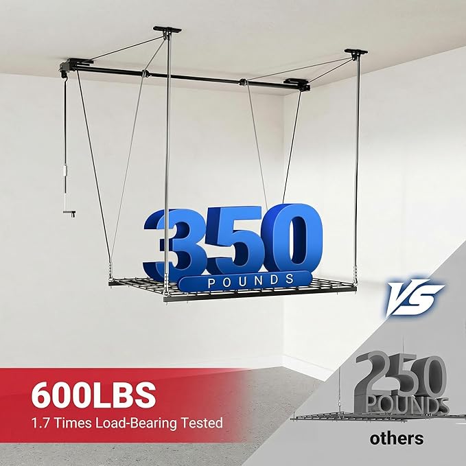 FLEXIMOUNTS Overhead Garage Storage Rack Lift, 4x4 Ft Heavy-Duty Garage Ceiling - Image 3