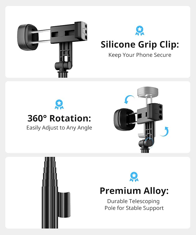 Selfie Stick Travel Tripod for iPhone Wireless Remote for Selfies, Extendable - Image 5